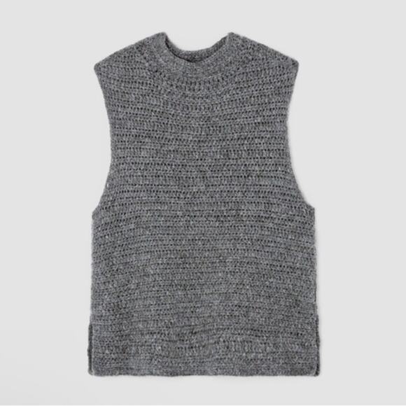 Eileen Fisher Peruvian Alpaca Crochet Mock Neck Vest Top Gray Size XL - Picture 3 of 11